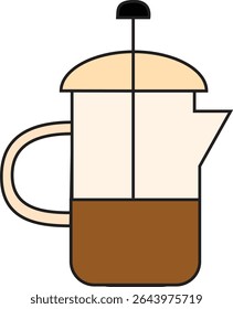 Flat Vector Illustration of French Press Coffee Maker for Cafe Branding, Beverage Design, Breakfast Icons, and Kitchen Use