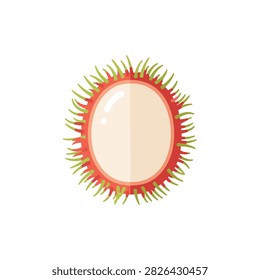 Flat Vector Illustration of a Fresh Exotic Rambutan Fruit Sliced Open Isolated on White Background
