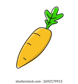 Flat vector illustration of a fresh orange carrot with green leaves, simple and clean design perfect for food, health, and organic themes.