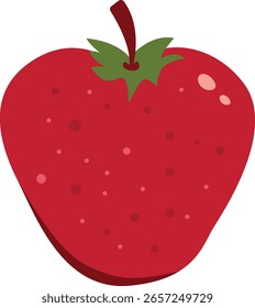 Ilustración vectorial plana de una fresa roja fresca con hojas verdes, diseño sencillo perfecto para gráficas de comida o fruta.