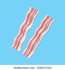 Flat vector illustration of fried bacon slices. Isolated design on a blue background.