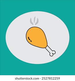 Flat vector illustration fried chicken leg icon logo