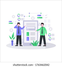 Flat vector illustration of friendly customer service representatives serving customers well via telephone and live chat,  landing page, ui, mobile app and website