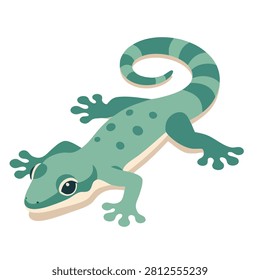 A flat vector illustration of a friendly green lizard with spots and a curled tail, designed in a simple cartoon style.