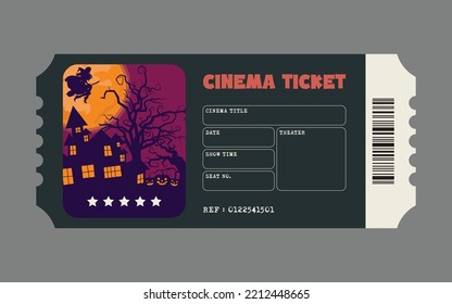 Flat vector illustration of a front view realistic simple but modern Cinema ticket 