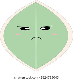 Flat vector illustration of a frowning cute leaf character. Expressive and charming emoji design in minimal style, ideal for children's content, environmental infographics, sticker sets, and school re