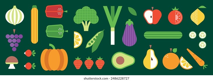 Flat vector illustration of a fruit and vegetable banquet