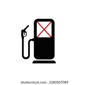 Ilustración vectorial plana de un icono de una máquina de llenado de combustible con un marcador tachado con líneas rojas