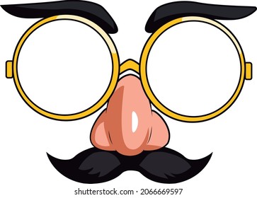 Flat vector illustration. Funny glasses with eyebrows and mustache. 