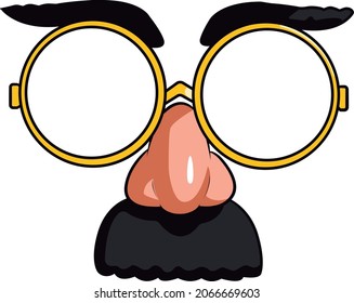 Flat vector illustration. Funny glasses with eyebrows and mustache. 