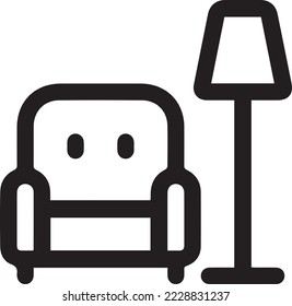 Flat vector illustration. Furniture icon. Comfortable chair with a floor lamp.
