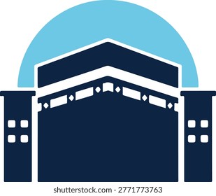 Flat vector illustration of a garage shape featuring an arched roof and blue doors, isolated on a white background.