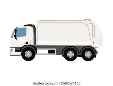 Ilustración vectorial plana de un camión de basura para la colección de residuos y limpieza de la ciudad. Adecuado para el transporte, el reciclaje y los temas ambientales.