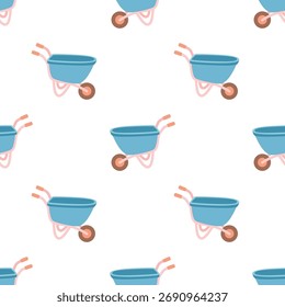 Ilustración vectorial plana con Carrito de jardín, cosecha o jardinería sin patrón