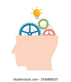 Flat vector Illustration of gear as a metaphor for the human brain ( Business , AI and inspiration )