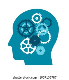 Vector plano Ilustración de los aparejos como metáfora del cerebro humano ( Negocios, IA e inspiración )