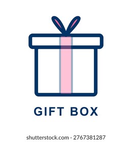 A flat, vector illustration of a gift box with a pink ribbon and blue bow, perfect for celebrations and special occasions.