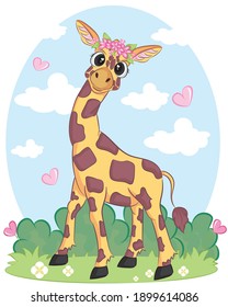 Flat vector illustration of a giraffe. Design for Wallpaper, books, t-shirts, postcards, etc.
