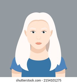 Flat vector illustration of a girl with albinism