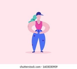 Flat Vector Illustration. The Girl On the Pink Background . Cute Woman Flat Design. You Can Use It For Present Some Feelings On Your Website