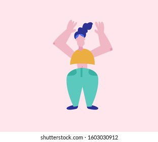 Flat Vector Illustration. The Girl On the Pink Background . Cute Woman Flat Design. You Can Use It For Present Some Feelings On Your Website