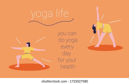 flat vector illustration of girls doing yoga
