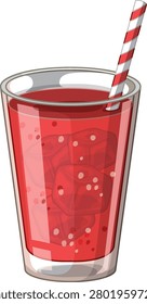 A flat vector illustration of a glass filled with red juice, ice, and straw