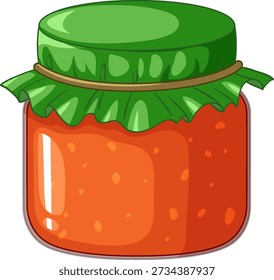 Una Ilustración vectorial plana de un tarro de mermelada de vidrio con una tapa de papel verde