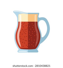 Flat Vector Illustration of a Glass Pitcher Filled with Cold Carbonated Dark Cola Soda and Foam