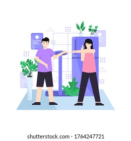 Flat vector illustration of go on a diet with regular exercise every day and maintain a healthy diet for landing page, ui, mobile app and website
