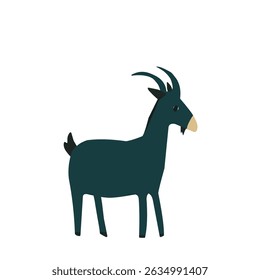 Flat vector illustration of a goat in a minimal and playful style. Ideal for children's books, farm-related projects, animal icons, or educational visuals