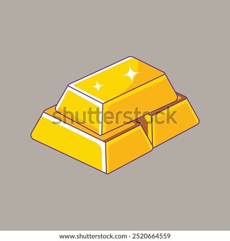 Flat Vector Illustration of a Gold Bar Cartoon Icon, Finance Theme
