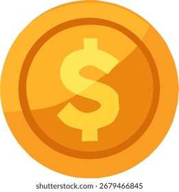 Ilustración vectorial plana de una moneda de oro con signo de dólar. Perfecto para temas de finanzas, negocios, economía, banca, ahorros, inversión y pagos digitales.
