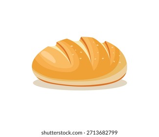 Ilustração vetorial plana de um pão marrom dourado com sombreamento suave, textura suave e um design limpo e moderno em branco.