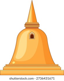 A flat vector illustration of a golden Buddhist stupa with a pointed spire and base