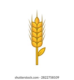 A flat vector illustration of a golden wheat stalk with a single leaf against a plain white background