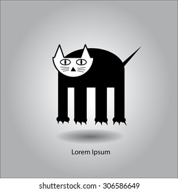 Flat vector illustration graphic black funny cat with four legs, creative design.