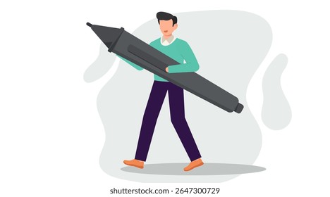 Ilustração vetorial plana de designer gráfico trabalhando em computador com ferramenta caneta, seletor de cores e tipografia. 