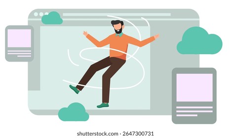 Ilustração vetorial plana de designer gráfico trabalhando em computador com ferramenta caneta, seletor de cores e tipografia. 