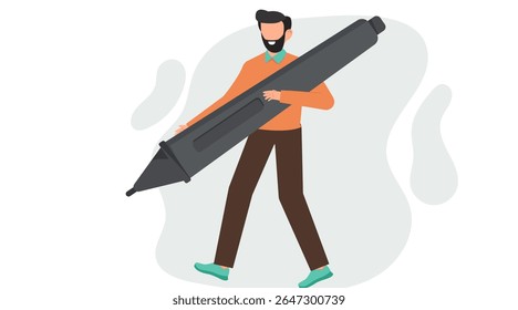Ilustração vetorial plana de designer gráfico trabalhando em computador com ferramenta caneta, seletor de cores e tipografia. 