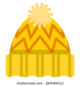 Flat vector illustration graphic of winter hat with yellow color isolated on white background