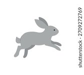 Flat Vector Illustration of a Gray Jumping Rabbit or Bunny