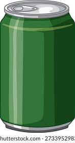 A flat vector illustration of a green aluminum beverage can with metallic silver details