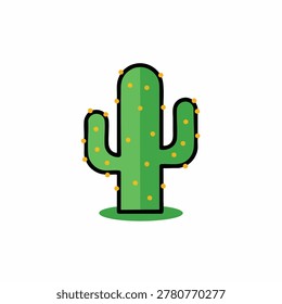 A flat vector illustration of a green cactus with small orange prickles isolated on a white background