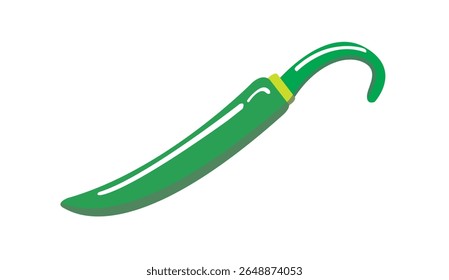Flat vector illustration of a green chili pepper with a curved shape and green stem. Perfect for culinary themes, vegetable icons, food packaging, and spicy food content