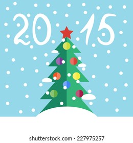 Flat vector illustration with a green Christmas tree