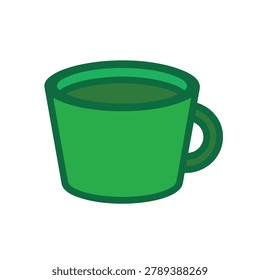 A flat vector illustration of a green coffee mug with a handle, isolated on a white background.