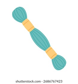 Ilustración vectorial plana de madeja de hilo de bordar verde, perfecta para proyectos de costura, artesanía y textiles.