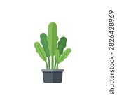 Flat Vector Illustration of a Green Houseplant in a Modern Grey Pot Isolated on White Background