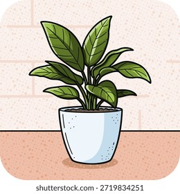 Flache Vektorgrafik einer grünen Zimmerpflanze in einem Topf, perfekt für Wohnkultur und Lifestyle-Designs.